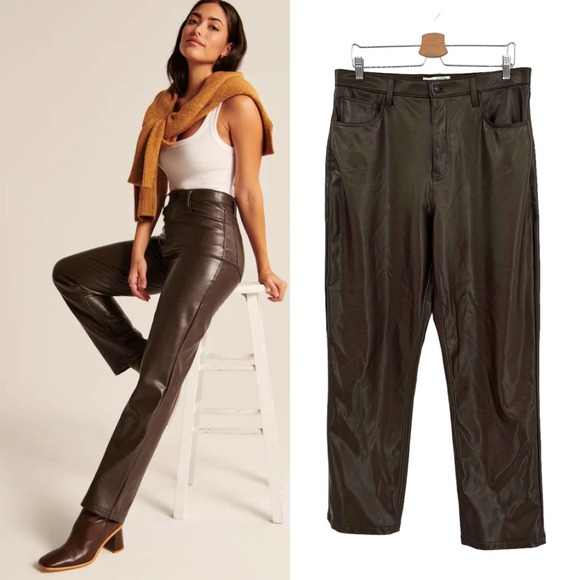 Abercrombie & Fitch Pants - Abercrombie Curve Love Vegan Leather 90s Straight Ultra High Rise Pants 32 / 14